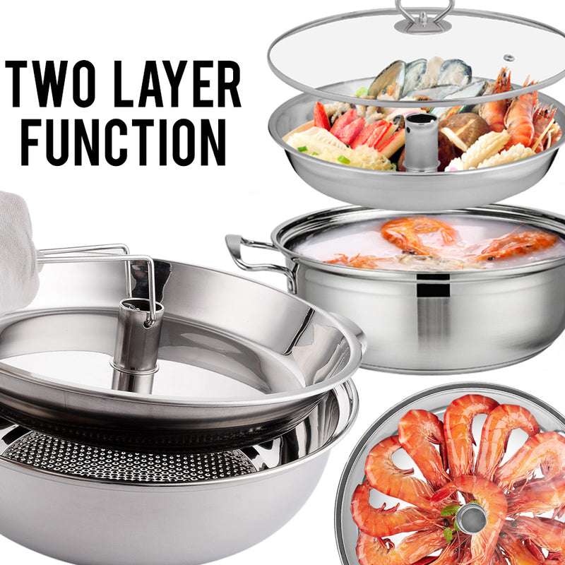 idrop 32cm Multifunction 2 Layer Stainless Steel Cookware Soup & Steam Pot