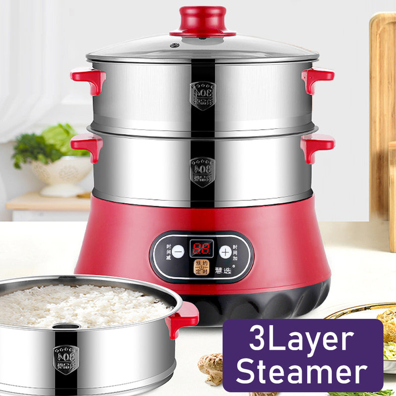 idrop 24cm 3Layer Multifunction Stainless Steel Electric Steamer Cooker