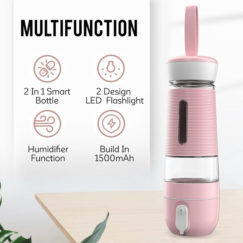 idrop 500ml 2 IN 1 Outdoor Smart Water Bottle With 2 Design LED Light & Humidifier Function for Jogging Hiking Camping Teen Kids Men Women Gym Wellness