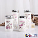 idrop MYCUP - 450 ml Hello Kitty Design Ceramic Cup with Stainless Steel Lid Cover and Handle