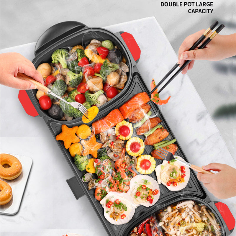 idrop Multipurpose Non-Stick Electric Barbecue BBQ Grill with Double Roast Hot Pot