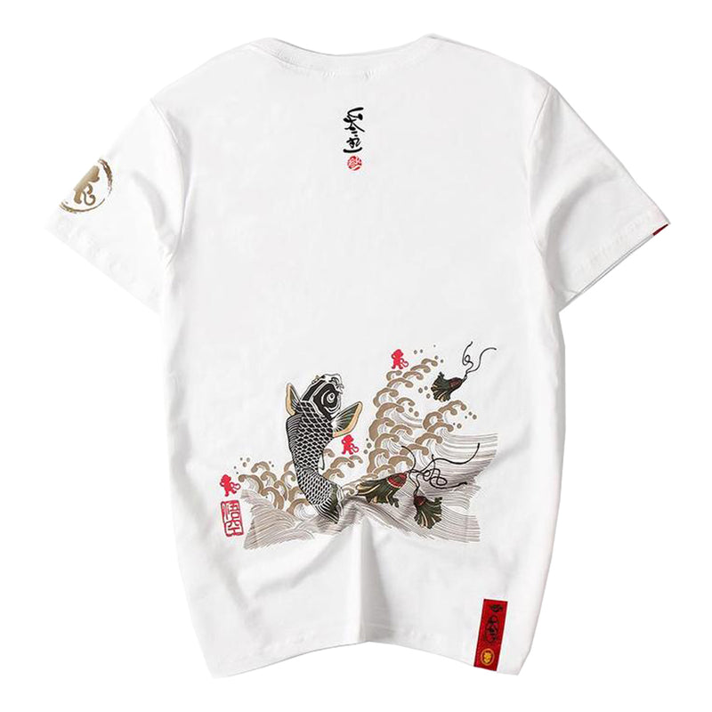 idrop TOLLO - Success Jumping White Carp Painted Sukajan T-Shirt Japanese Street Fashion