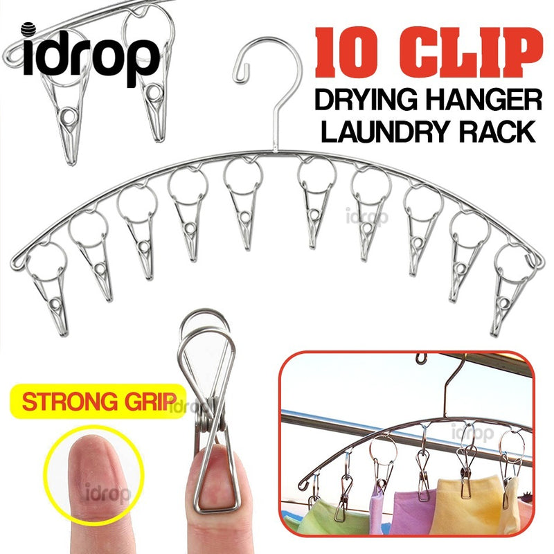 idrop 10 Clip Stainless Steel Drying Hanger Laundry Rack