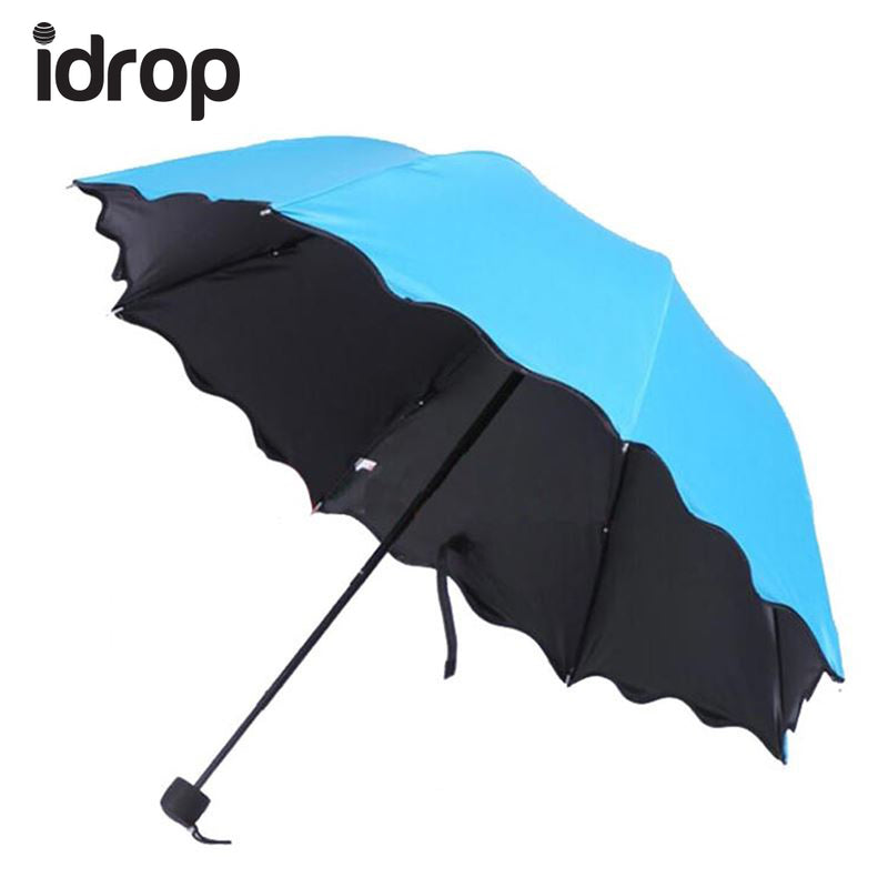 idrop Colorful Black Glue Anti-UV Sunscreen Umbrella with Blossom in Rain Folding Sunshade Umbrella [Send by randomly color]