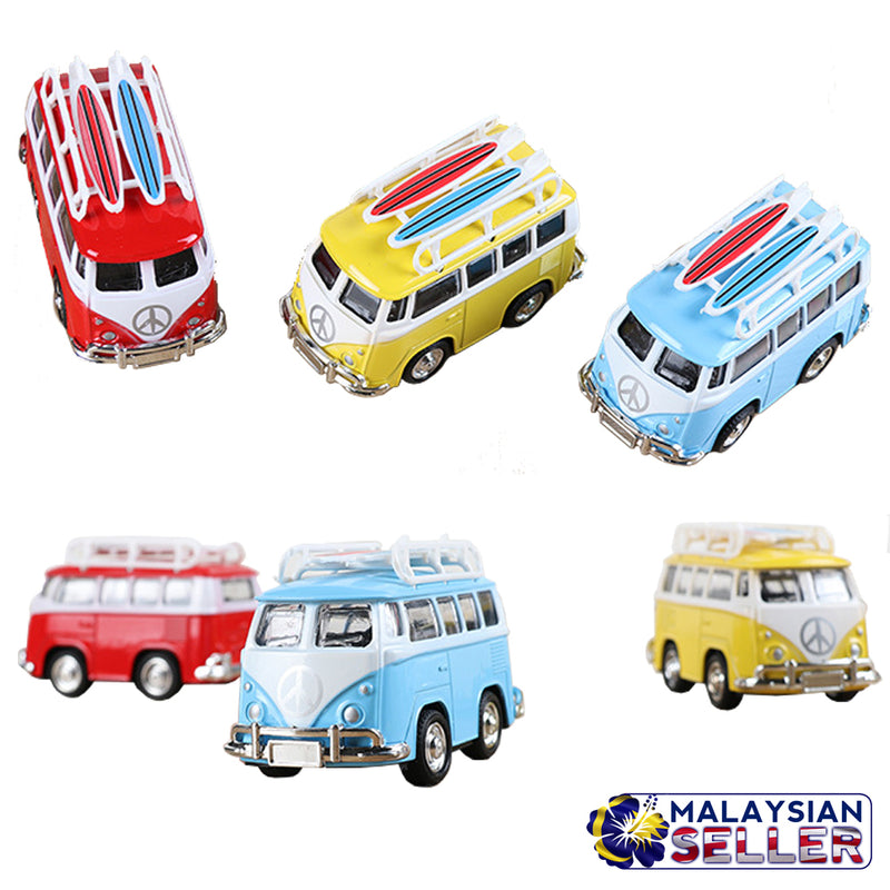 idrop Volkswagen Minivan Surfboard Car Miniature Handcrafted Metallic Collectibles Display Toy