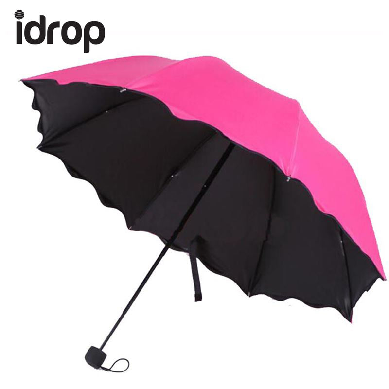 idrop Colorful Black Glue Anti-UV Sunscreen Umbrella with Blossom in Rain Folding Sunshade Umbrella [Send by randomly color]