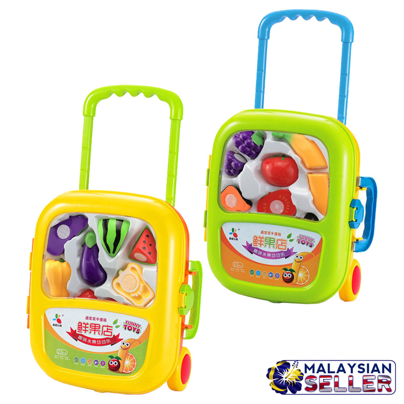 idrop Cutting Fruit Vegetable Veggies Toys Pretend Play Toy Set With Trolley For Kids Children