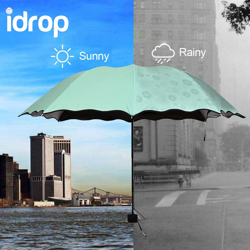 idrop Colorful Black Glue Anti-UV Sunscreen Umbrella with Blossom in Rain Folding Sunshade Umbrella [Send by randomly color]