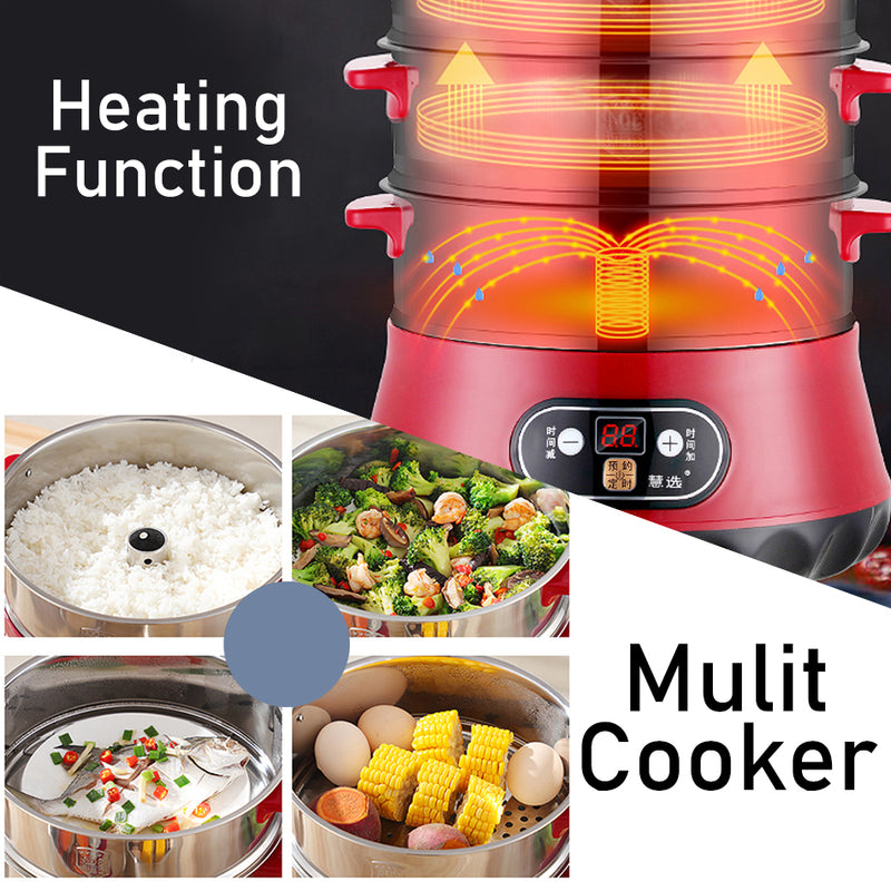 idrop 24cm 3Layer Multifunction Stainless Steel Electric Steamer Cooker
