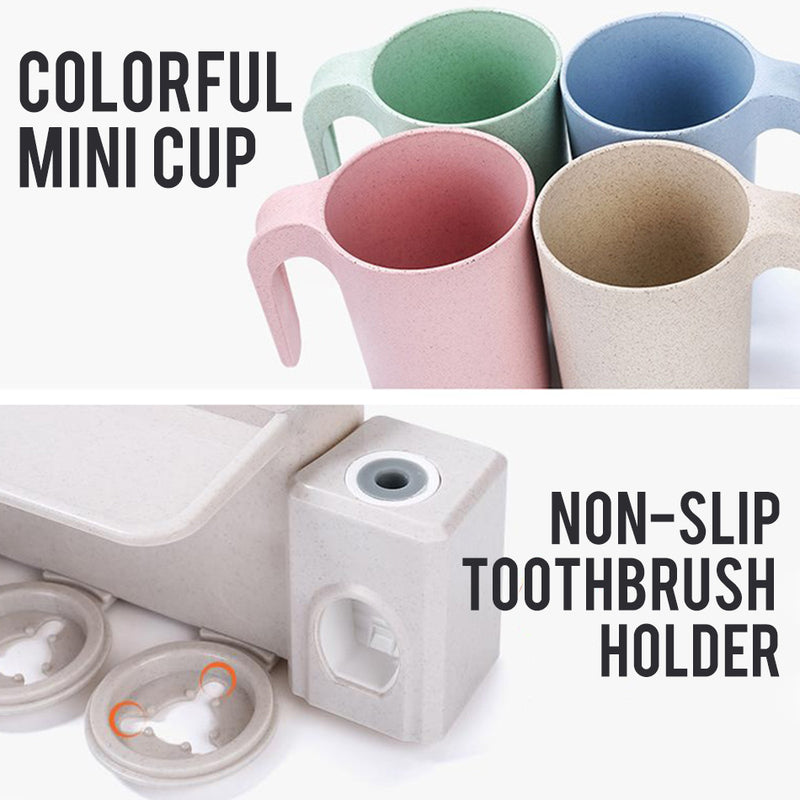 idrop Wheat Straw Wall Mounted Toothpaste Holder for Family Kids Adult [ 2 Cup / 3 Cup ]