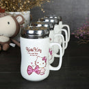 idrop MYCUP - 450 ml Hello Kitty Design Ceramic Cup with Stainless Steel Lid Cover and Handle
