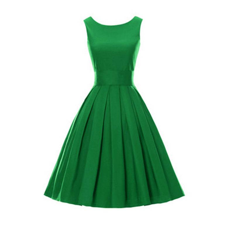 idrop Sleeveless Flare Dress [ Green / Blue / Red / Black ]