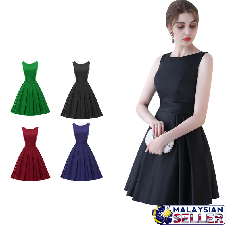 idrop Sleeveless Flare Dress [ Green / Blue / Red / Black ]