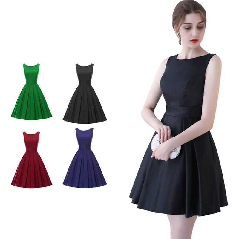 idrop Sleeveless Flare Dress [ Green / Blue / Red / Black ]