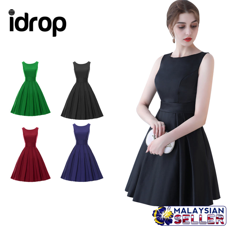 idrop Sleeveless Flare Dress [ Green / Blue / Red / Black ]