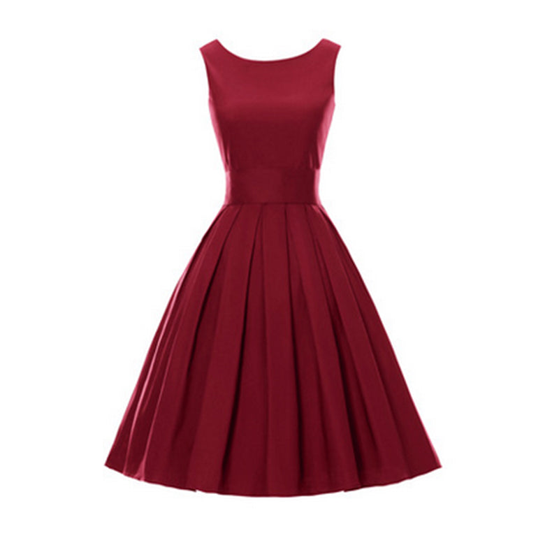 idrop Sleeveless Flare Dress [ Green / Blue / Red / Black ]