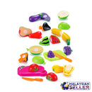 idrop Cutting Fruit Vegetable Veggies Toys Pretend Play Toy Set With Trolley For Kids Children