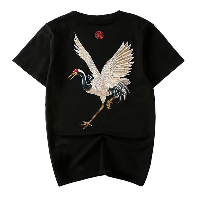 idrop TOLLO - Embroidered Crane Sukajan T-Shirt Japanese Street Fashion