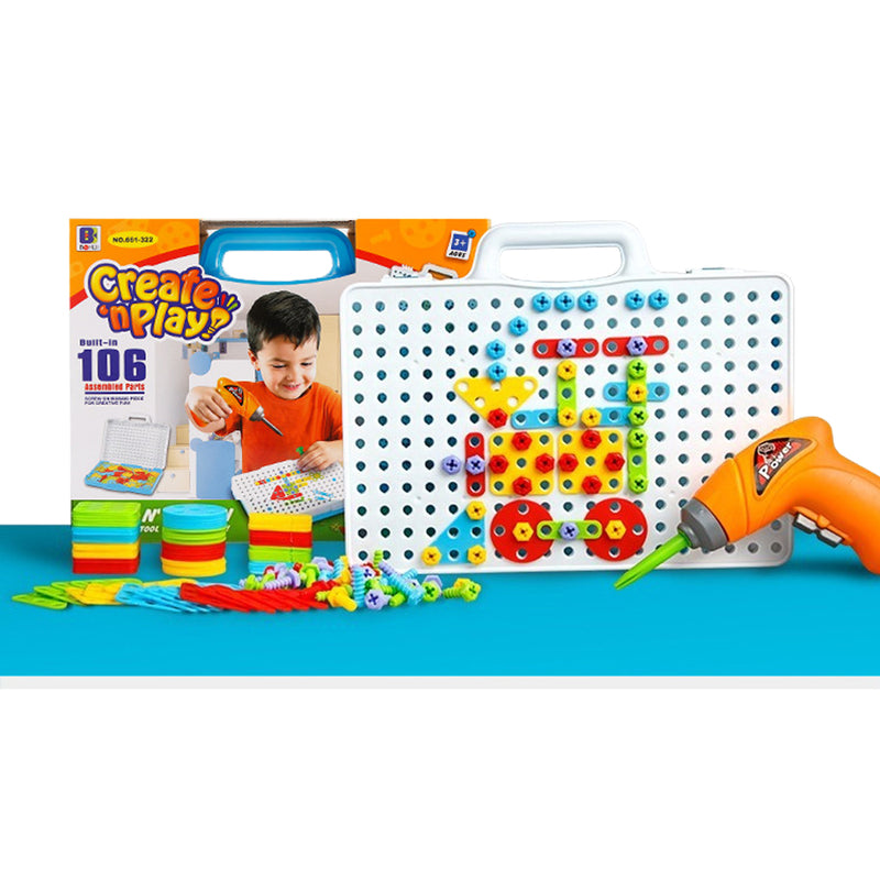 idrop 106 Pcs Carpenter Tool Box Building Block Toy Set For Kids And Children