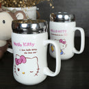 idrop MYCUP - 450 ml Hello Kitty Design Ceramic Cup with Stainless Steel Lid Cover and Handle