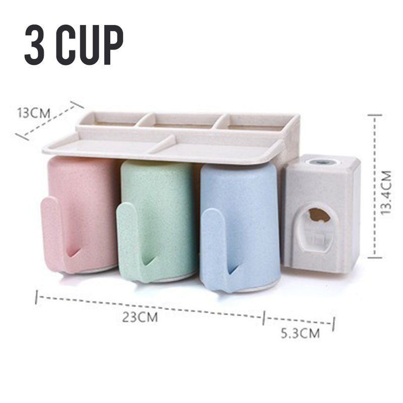 idrop Wheat Straw Wall Mounted Toothpaste Holder for Family Kids Adult [ 2 Cup / 3 Cup ]