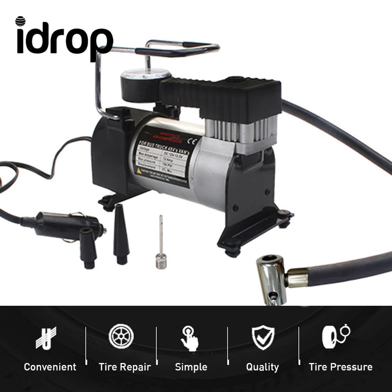 idrop Air Compressor Portable Mini Tire Inflator Pump 12 Volt Car Heavy Duty Metal