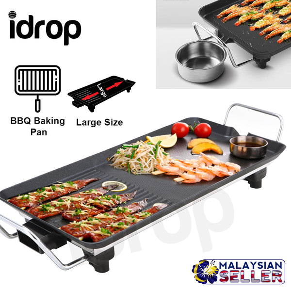 idrop Nonstick Electric BBQ Baking Pan Adjustable Temperature Settings for Indoor and Outdoor Use, Non-stick, Easy to Clean