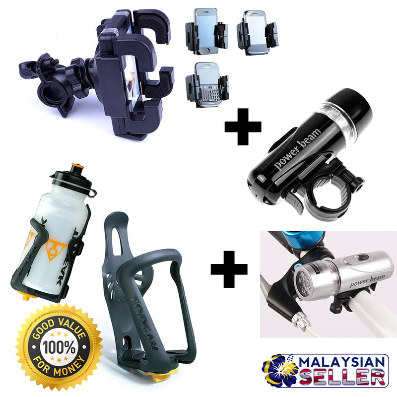 idrop Bicycle Accessories Set For Bicycle Phone Holder + Adjustable Bike Bottle Cage + LED Power Beam Light