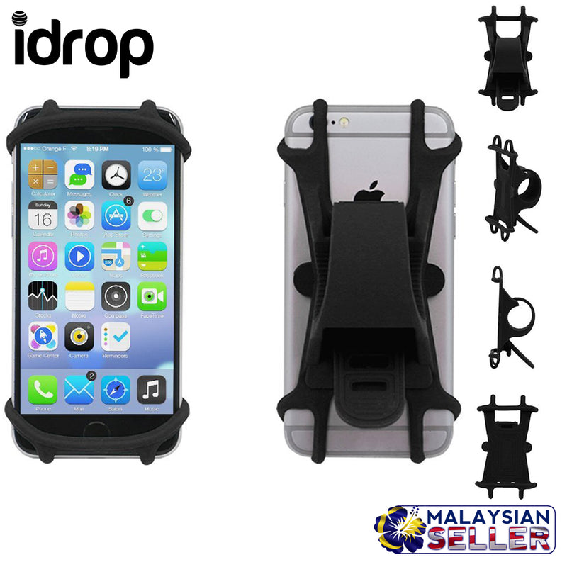 idrop Bike Cell Phone Holder Motorcycle Handlebar Cellphone Holder Bicycle Silicone Cradle Clamp for 4" - 5.5" mobile phone