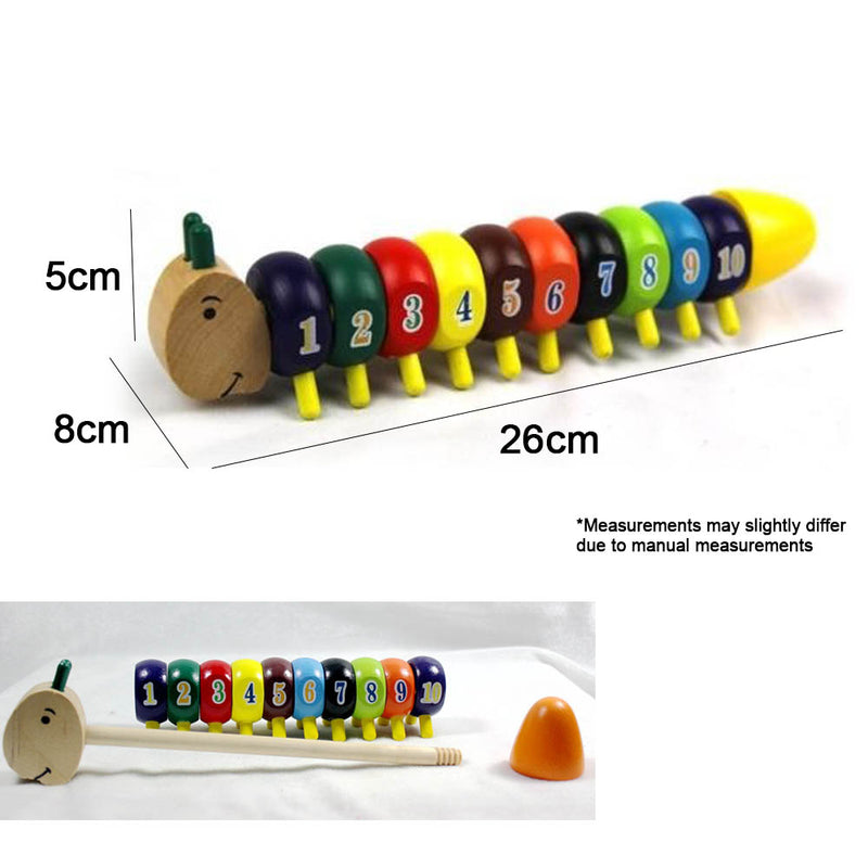 idrop Classic Wooden Number Caterpillar Toy With Colorful Numbered Segments