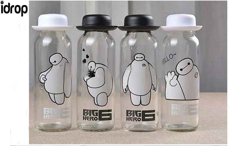 Idrop 400ML Cute Cartoon Glass Water Bottle [Send By Randomly design]