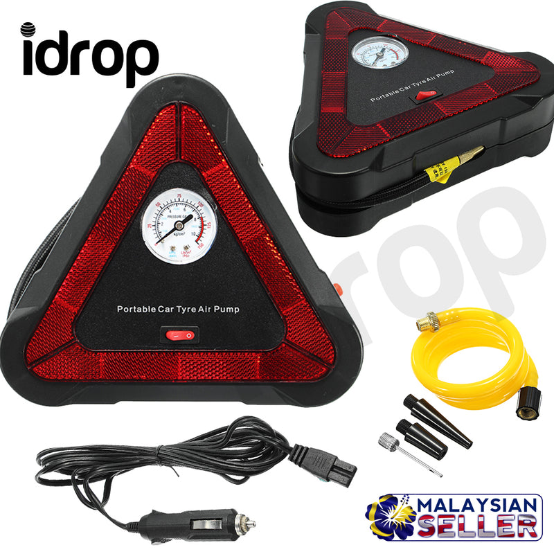 idrop LED Light Portable Mini Emergency Car Tyre Pump DC12V 150 PSI