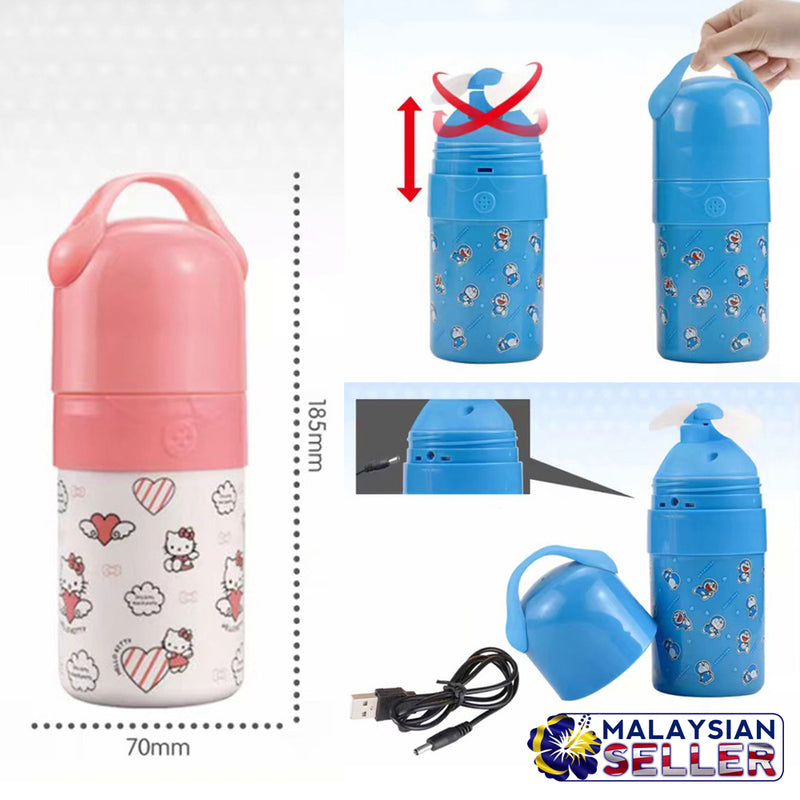 idrop 2in 1 Cartoon Design Portable Children Mini Fan Bottle