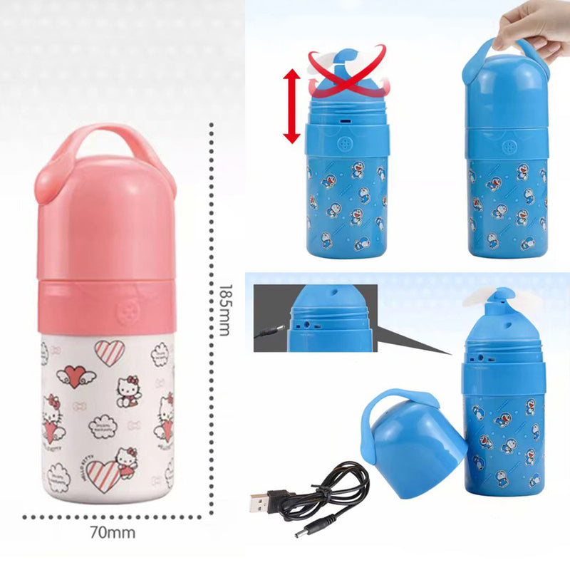 idrop 2in 1 Cartoon Design Portable Children Mini Fan Bottle