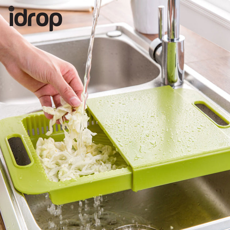 idrop Multifunctional Kitchen Tool Chopping Board with Drain and Storage Drawer [Send by randomly color]