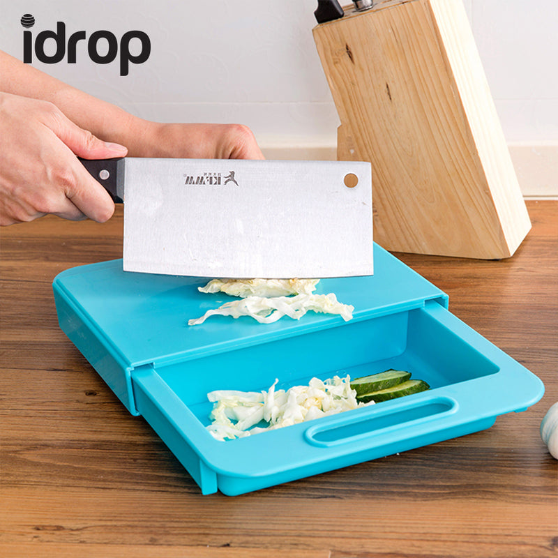 idrop Multifunctional Kitchen Tool Chopping Board with Drain and Storage Drawer [Send by randomly color]