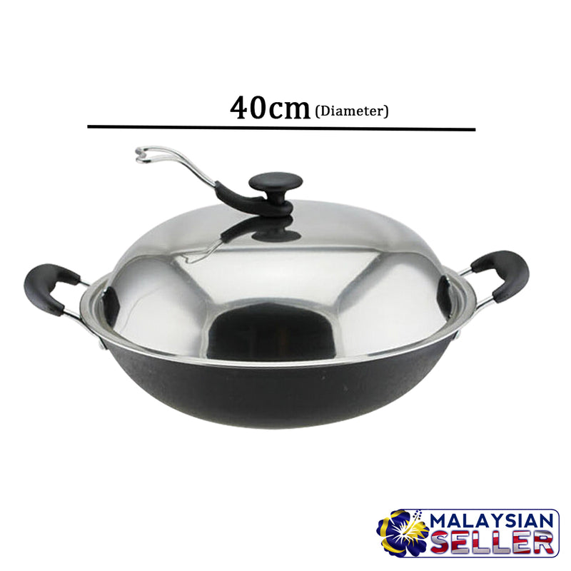 idrop 40CM Stainless Steel Cooking Wok with Lid  for Kitchen Cookware