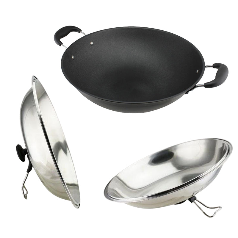 idrop 40CM Stainless Steel Cooking Wok with Lid  for Kitchen Cookware