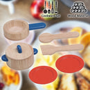 idrop Kid Children 6 Piece Wood Cookware Set with Pan Ladle Pot Turner Plates [BR-50054]