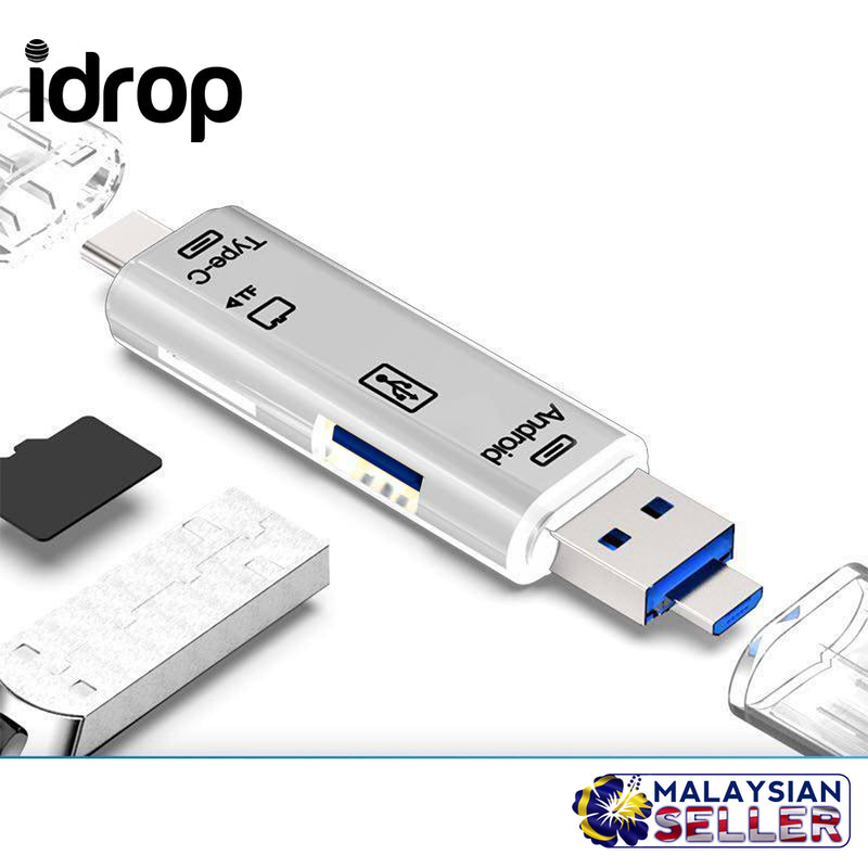 idrop 3 in 1 Type-C Card Reader Micro USB Type-C Flash Drive Adapter Connector