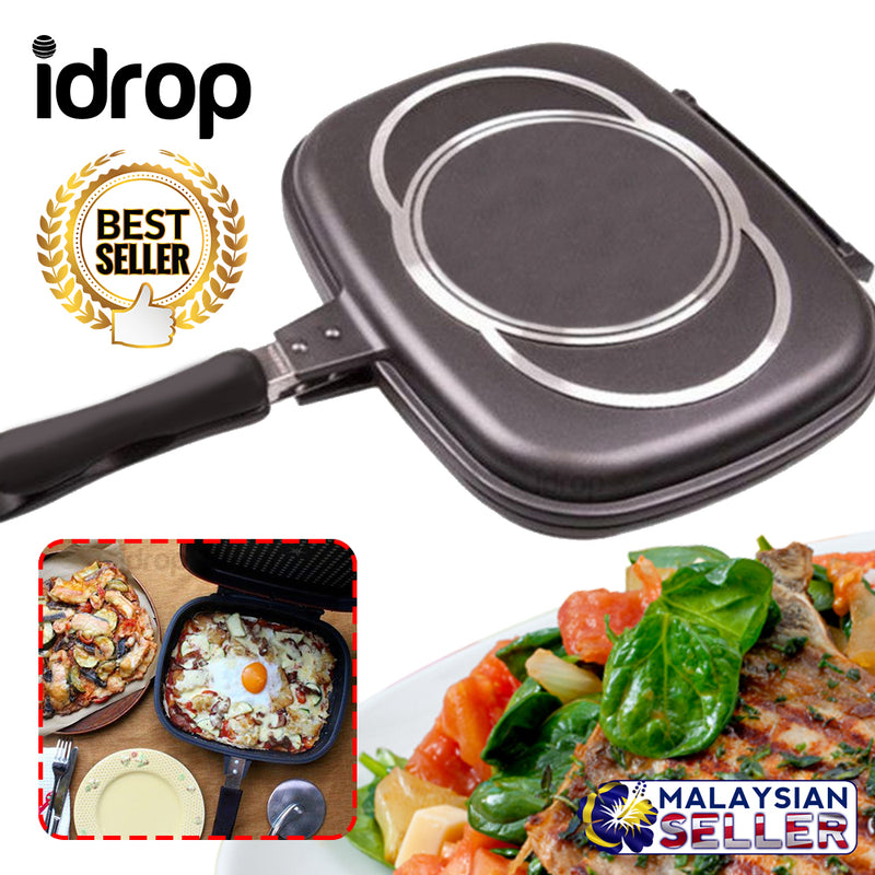 idrop 36CM DOUBLE SIDED FRYING PAN - Kitchen Cooking Pressure Grill Cookware