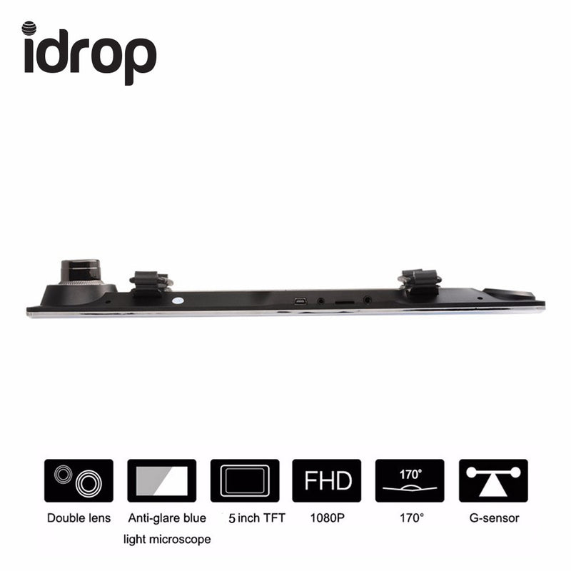 idrop D24 Car DVR HD Wide-angle Dual-lens Driving Recorder Night Vision Rear View Mirror Car Camera 5.0 Inch dash cam