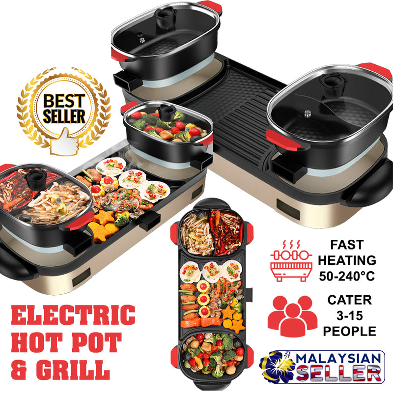 idrop Multipurpose Non-Stick Electric Barbecue BBQ Grill with Double Roast Hot Pot