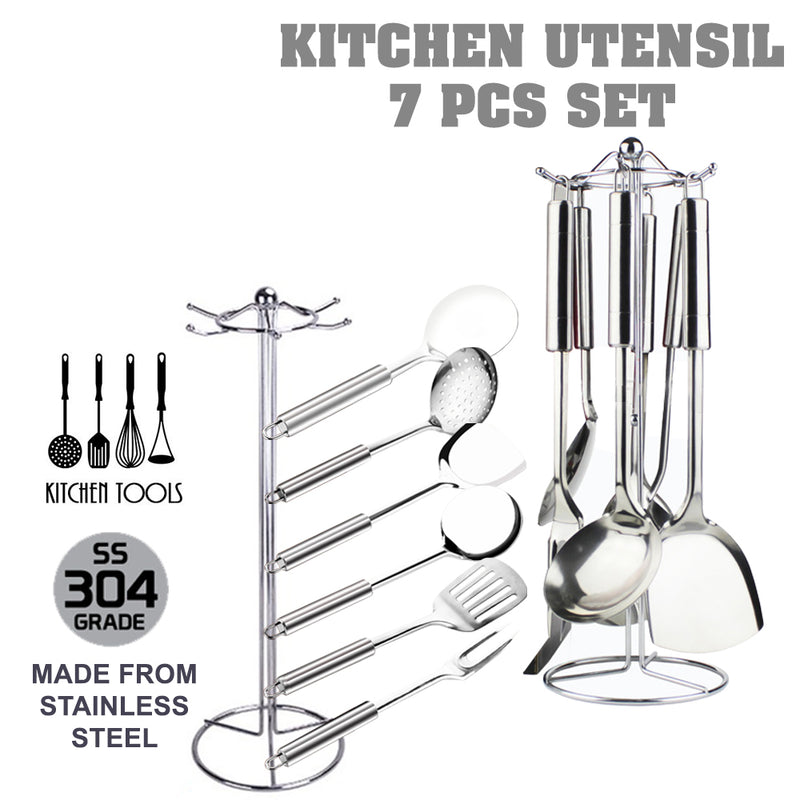 idrop 7 Pcs Stainless Steel Cool Grip Kitchen Utensil Set