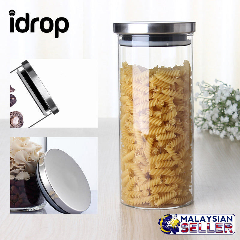 idrop Transparent Food Storage Canister Safe Clear Borosilicate Glass Jar With Stainless Steel Lid