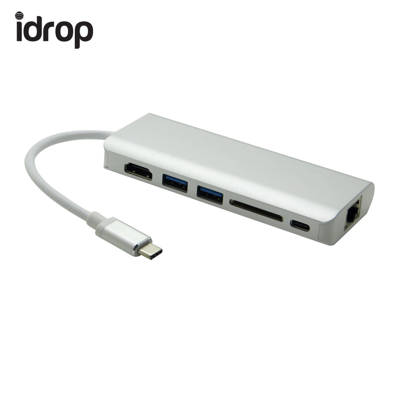 idrop USB Hub 3.0 Type-C Adapter HDMI Ethernet RJ45 Adapter 1000 MBPS SD Card Reader For Macbook Pro