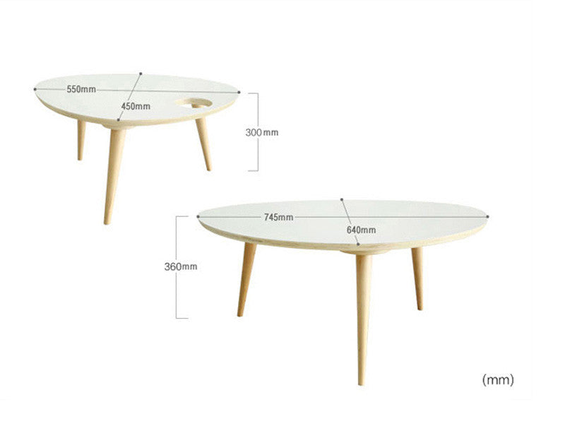 Japanese Modern Style Solid Wood Triangular Table Set