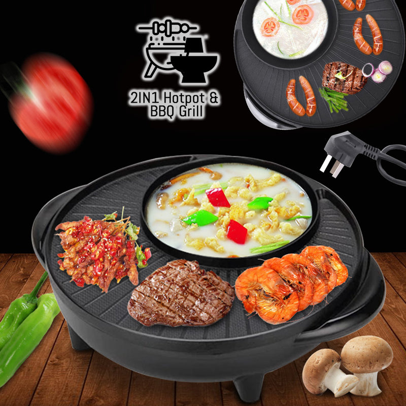 idrop 2in1 36cm Electric Hotpot & Non-Stick BBQ Grill Pan for Kitchen Tool