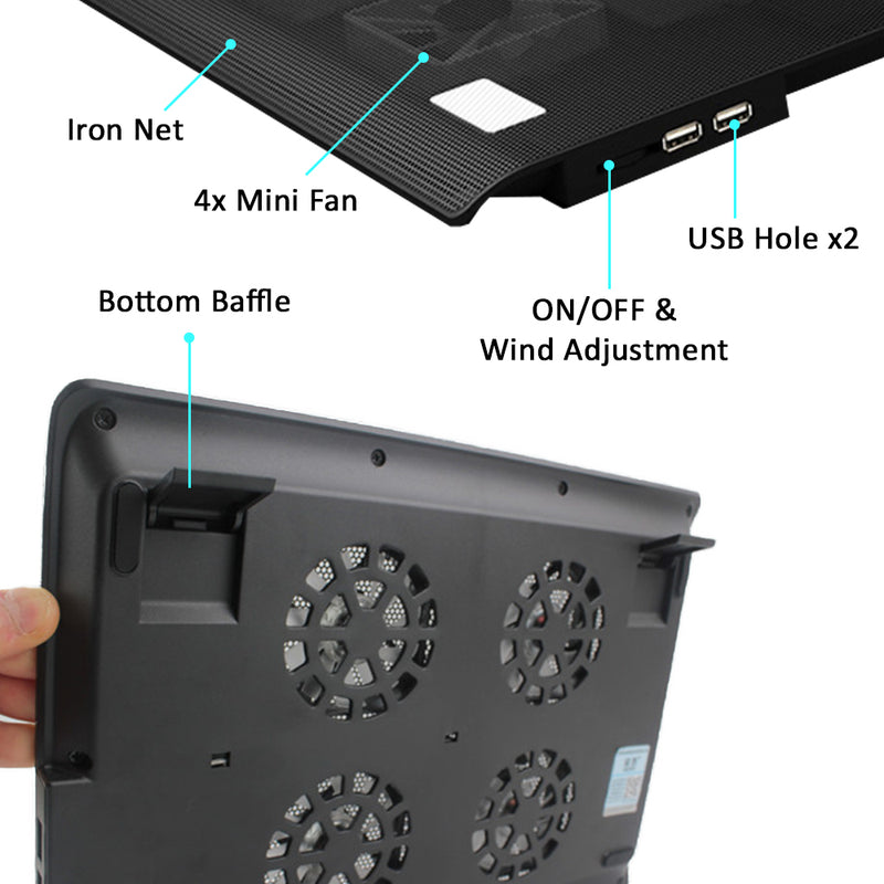 idrop L112 14"-15.6" LED Light Cooling Pad - Slim Portable USB Powered 4 Mini Fans