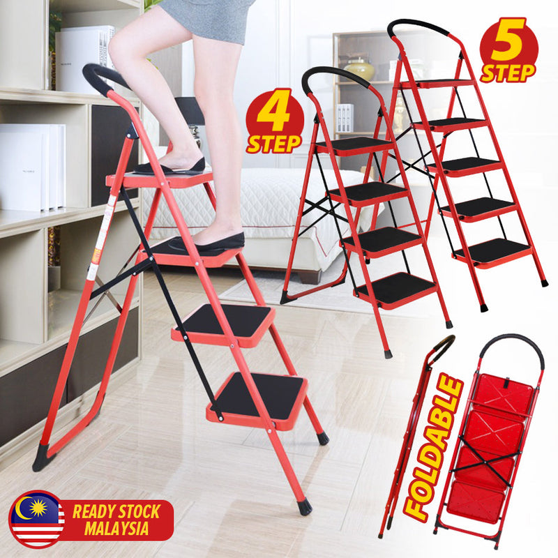 idrop [ 4 STEP / 5 STEP ] Sturdy Foldable Steel Ladder / Tangga Lipat Keluli Kukuh 4 & 5 Lapisan / 红梯普通款4 & 5步梯